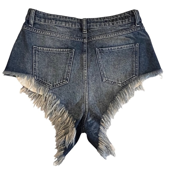 Crossover Waist Fringe Hem High Rise Denim Jean Cutoff Shorts 27 - Picture 7 of 14